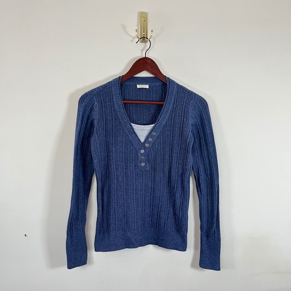 Sonoma Life + Style Tops - Vintage Y2K Sonoma Long Sleeve Knit Layered Henley Shirt Blue Gray Bella  Core‎